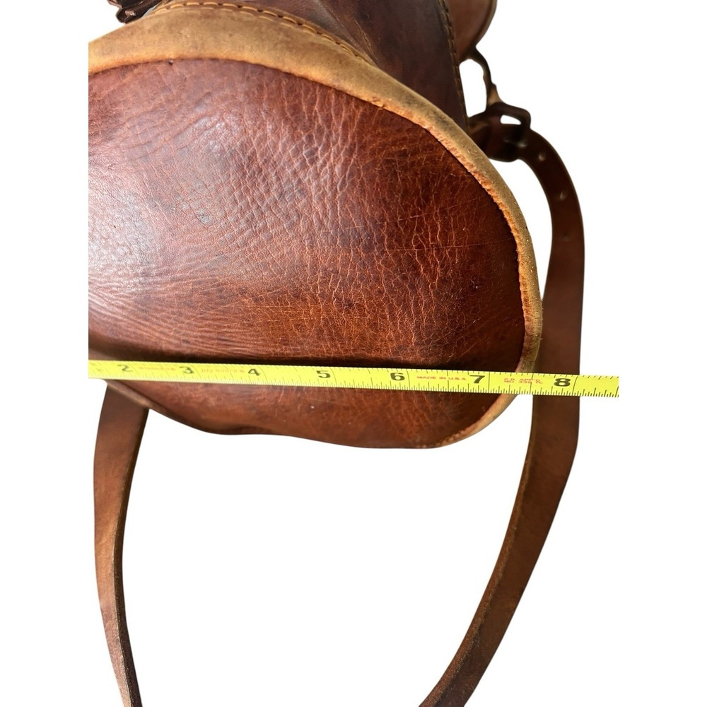 Vintage Genuine Leather Bucket Bag Distressed Leather Drawstring Front Pockets - Picture 11 of 16